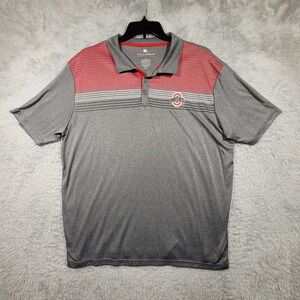 Colosseum Ohio State Buckeyes Polo Mens XL Grey Red Striped Performance Shirt